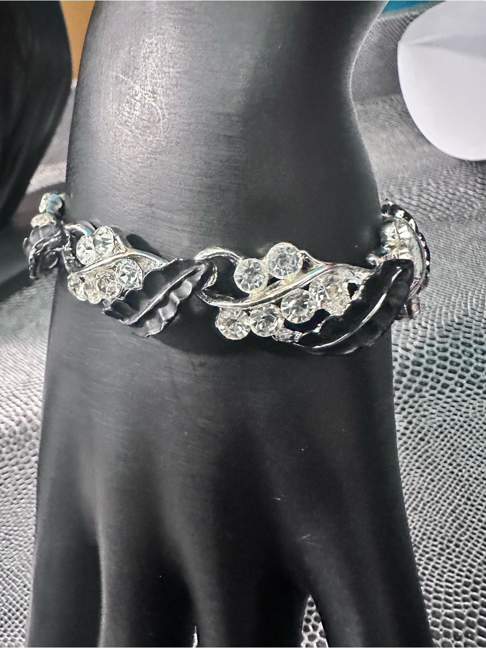 Vintage Elegant Black Ribbon & Crystal Women's Bracelet
